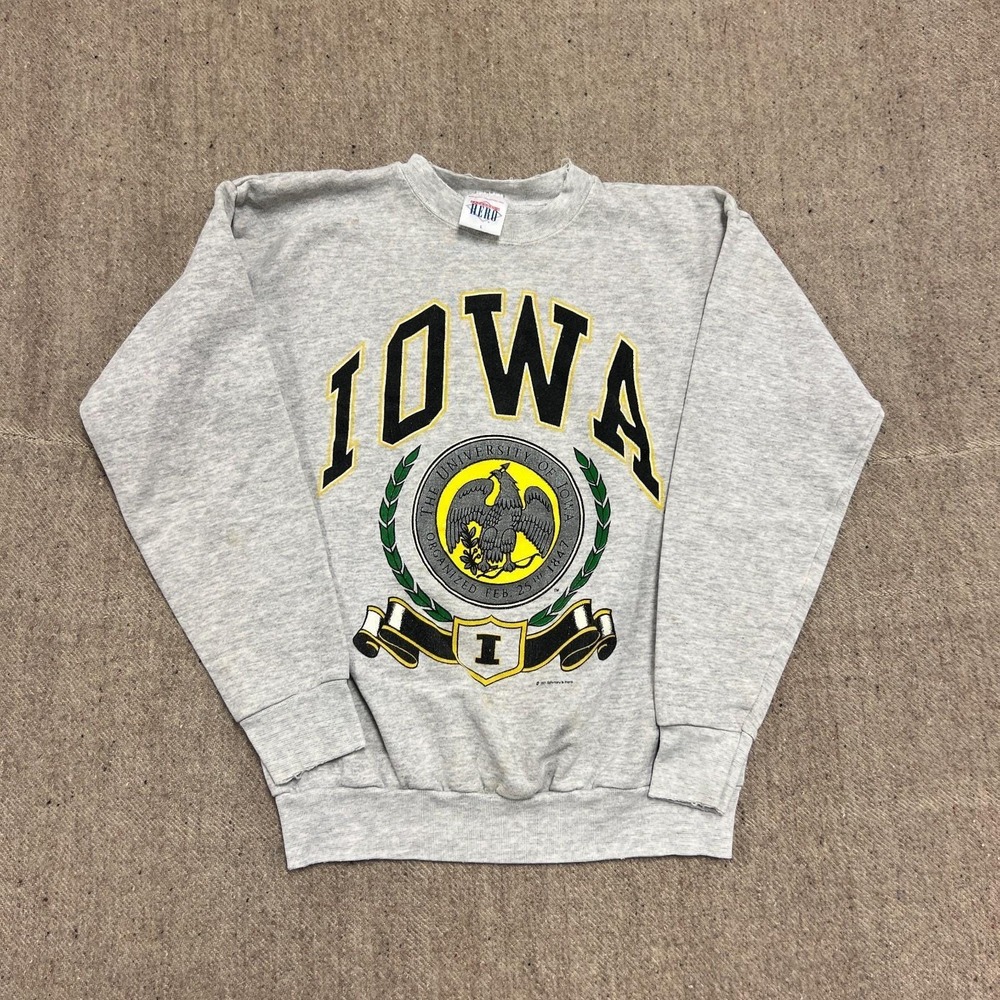 vintage University Of Iowa Sweatshirt Mens Medium Gray 1980s